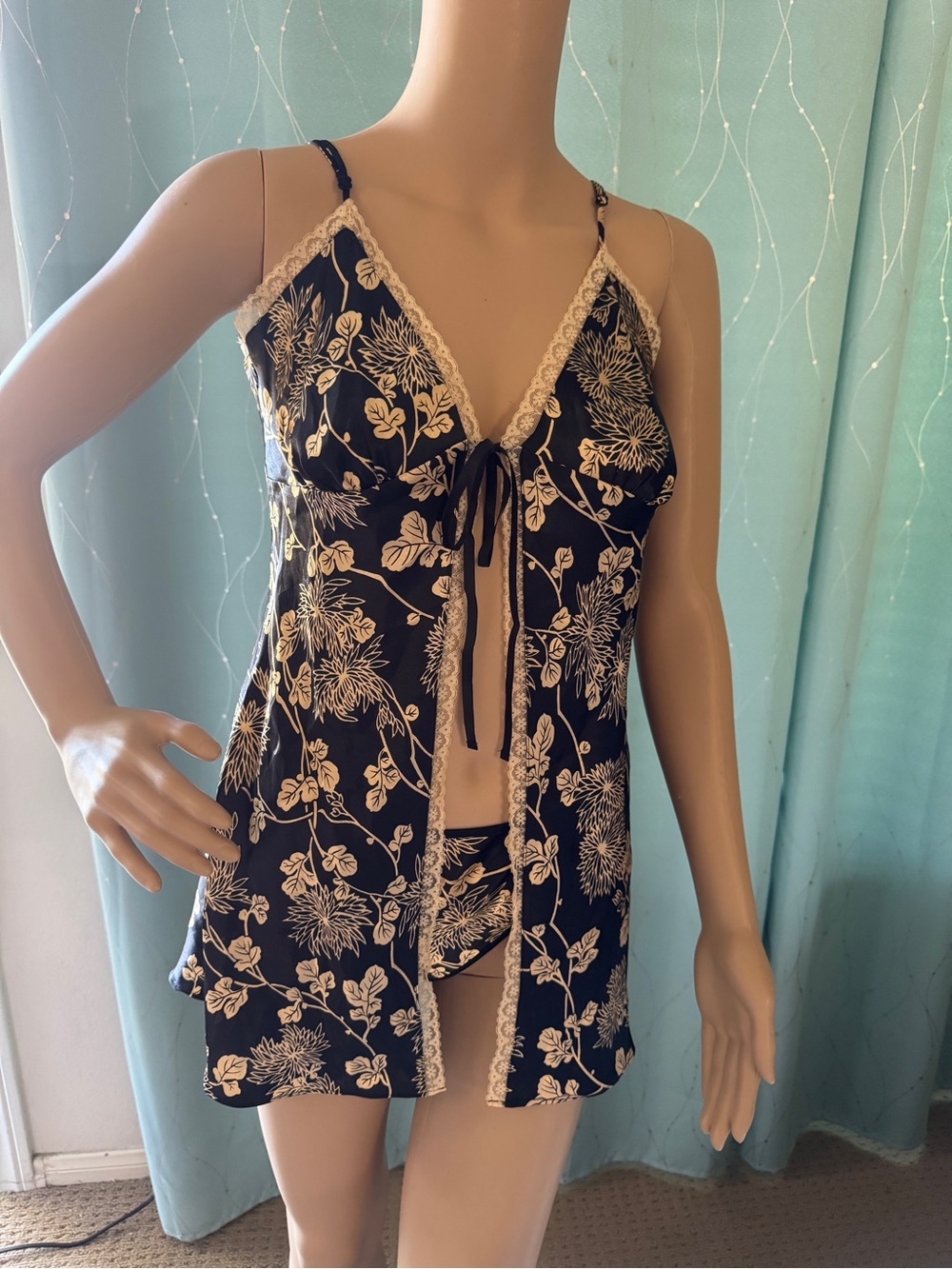 Victoria’s Secret Floral Satin Kimono Babydoll Lingerie Tie Front Y2K Small